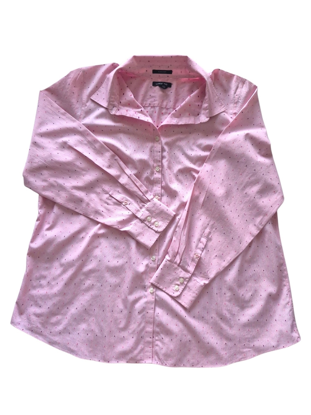 Lands' End No Iron Supima Cotton Shirt 20W Pink Polka Dot Button Down Coastal